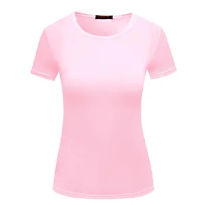 Detailed view of the pink solid color short sleeve women t-shirt, showing soft fabric texture.