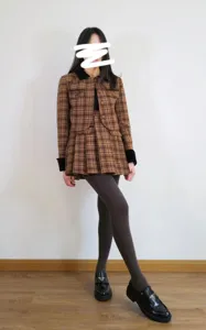 Brown fleece lined stirrup tights thermal winter thick high waist leggings for women