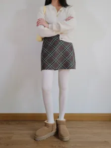 Winter fleece lined warm pantyhose high waist solid color thickened footed tights for women