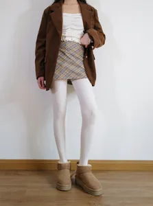Cozy autumn winter thermal fleece lined tights detailed knit pattern casual daily outfit