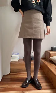 Winter thick fleece lined brown stirrup tights warm casual outer wear leggings for women.