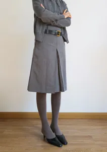 Grey fleece-lined stirrup leggings for women, autumn winter high waist tummy control tights.