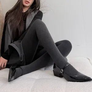Nuevas medias gruesas forradas de polar gris oscuro mujer invierno cálidas leggings térmicos