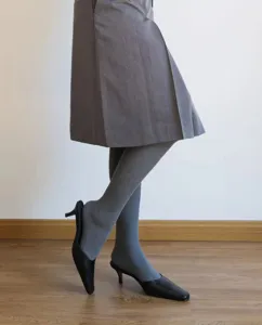 Gray fleece lined tights for women warm thick winter leggings high waist footed hosiery