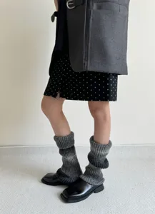 Gradient knit leg warmers for women, cozy winter thermal wool pile socks, soft slimming calf covers.