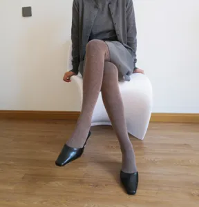 Grey fleece lined tights for women winter thick warm footed pantyhose high waist control