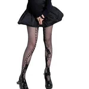 Sexy zwarte netkousen panty met holle rozenpatroon in gotische stijl voor vrouwen.