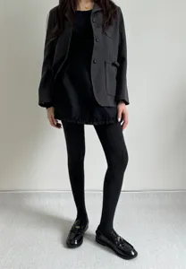 Collant tricoté noir pour femme, collant thermique avec pieds, automne hiver bas.