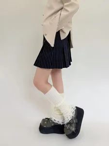 Knit leg warmers slouch socks distressed lace trim harajuku style winter fashion boot cuffs
