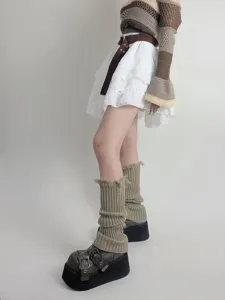 Distressed knit leg warmers for women, vintage wasteland style casual slouch socks for autumn.