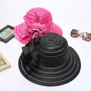 Women crystal organza sun hat elegant beach hat summer wedding party dress hat for ladies.