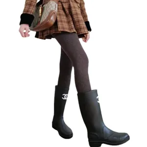 Brown thermal fleece-lined footed tights for women, winter warm thick leggings for ladies.