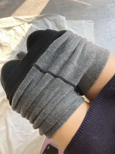Thickened fleece-lined stirrup tights detail shot showing soft warm inner texture and cozy fit.