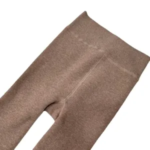 Thermal fleece lined winter leggings for women, high waist brown warm stirrup tights, thick.