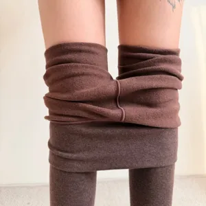 Leggings termicos calientes de forro polar para mujer medias de invierno gruesas detalle