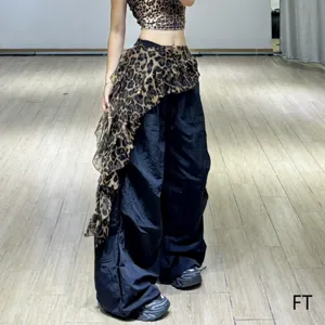 Women Vintage Leopard Print Chiffon Waist Skirt Ruffled Streetwear Dance Hip Scarf Fashion Accessory Retro Casual