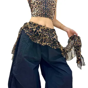 Sexy leopard print dance hip scarf retro ruffle waist skirt streetwear kpop fashion apparel
