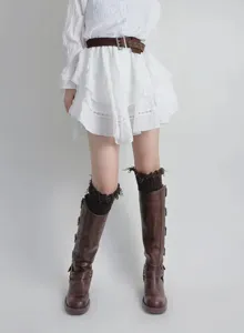 Vintage wasteland style knitted fringe slouch leg warmers, cozy autumn winter calf socks.