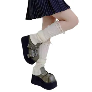 Knit slouch socks wasteland style distressed leg warmers with platform shoes for women autumn winter