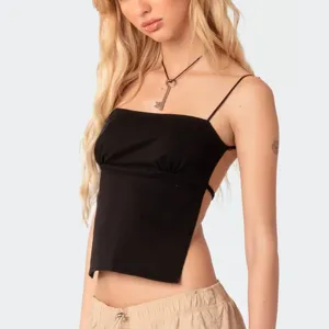 Damen Sexy Rückenfrei Slash Hals Trägerlos Cami Top Einfarbig Lässig Sommer Ärmellos Slim Fit Tank Top Basic Streetwear