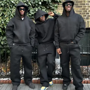 Casual solid black oversized hoodie and sweatpants set for men and women streetwear fashion