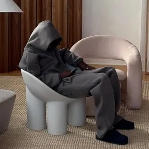 Oversized solid grey hoodie and sweatpants set for casual daily wear and fashion street style.