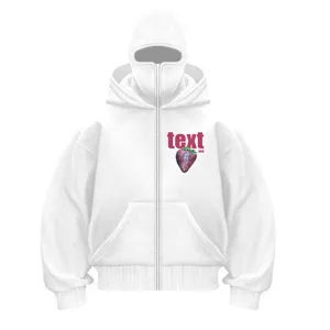 Damen Gefütterter Kapuzenpullover mit durchgehendem Reißverschluss Lässig Lose Y2K Streetwear Kapuzensweatshirt mit einzigartigem doppelten Kapuzendesign