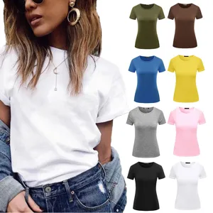 Women's Casual Solid Color Short Sleeve T-Shirt Basic Slim Fit Crew Neck Polyester Blend Tee Top For Daily Wear