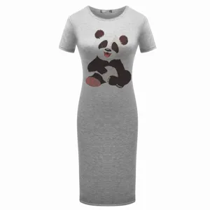 Abito corto grigio con dettaglio grafico panda, stile carino donna abbigliamento estivo