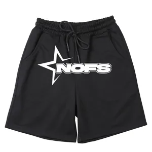 Men Black Casual Sports Shorts Star Letter Print Streetwear Drawstring Gym Shorts