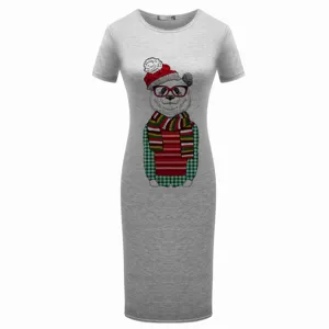 Abito grigio a maniche corte con simpatico disegno animale, abbigliamento estivo casual.