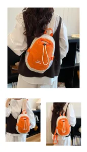 Small women backpack dual use outdoor lightweight casual stylish daypack orange white contrast color