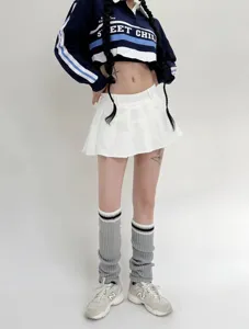 Scaldamuscoli in maglia stile college, calze lunghe rigate vintage per autunno inverno