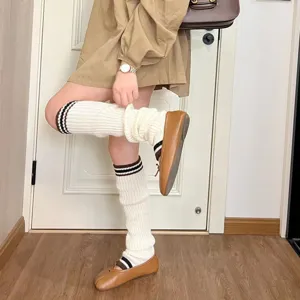 Calze Slouch Stile Preppy Ghette in Maglia Doppia Striscia Staffa Calzini Lunghi da Stivale Inverno Retro Moda College