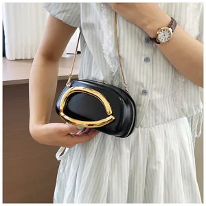 Sac bandoulière ovale noir pour femme poignée métallique élégante sac à main chaîne