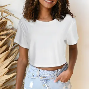 Dames effen wit korte mouw ronde hals casual crop top t shirt voor sport dagelijks