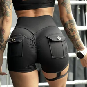 Damen hohe Taille Cargo Fitness Shorts Po Lift Yoga Sporthose Training aktiv