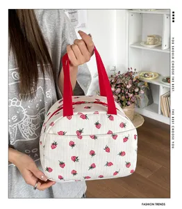 Kord-Erdbeer-Lunchtasche für Damen, große Kapazität tragbare Handtasche für den Alltag.