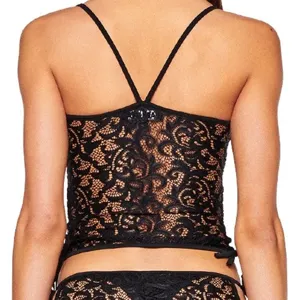 Detailed back view of a sexy black lace camisole, perfect for y2k fashion outfits.