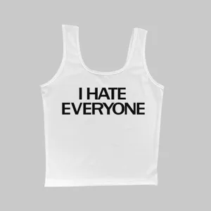 Y2K weißes geripptes Tanktop für Damen Sommer lässig ärmelloses Crop Top mit witzigem Buchstaben-Print.
