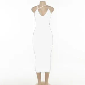 Women sexy deep V-neck backless slip dress white bodycon party clubwear summer outfits.