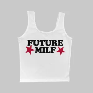 Y2K Sommer weißes ärmelloses Tanktop Crop Top mit grafischem Buchstaben-Print Streetwear.