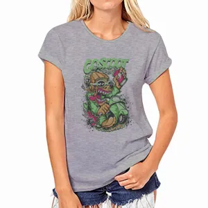 Camiseta gris de manga corta y cuello redondo con estampado grafico de dibujos animados verde mujer