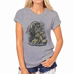 Camiseta gris de mujer de manga corta con gráfico de monstruo scooter retro casual top de verano