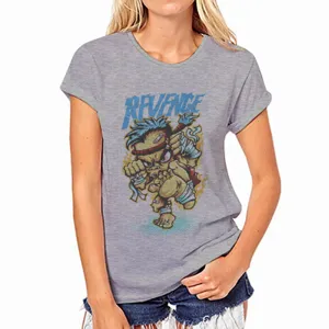 Mujer gris cuello redondo manga corta camiseta gráfica top casual con divertido estampado.