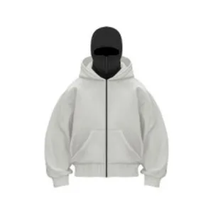 Autumn winter oversized zip up hoodie with balaclava Y2K streetwear casual jacket for men