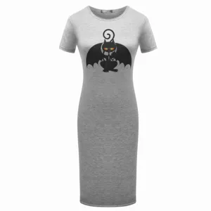 Grey short sleeve bodycon midi dress featuring a gothic bat cat graphic front detail