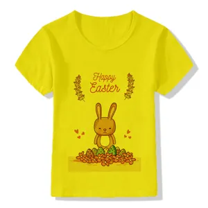 Cute Kids Easter Bunny Yellow T-Shirt Short Sleeve Casual Top Children Summer Wear