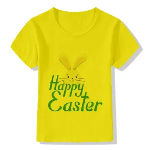 Kids yellow short sleeve t-shirt with easter bunny print cute holiday casual top apparel