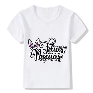 Kids summer white short sleeve t shirt with cute Easter bunny print casual children top